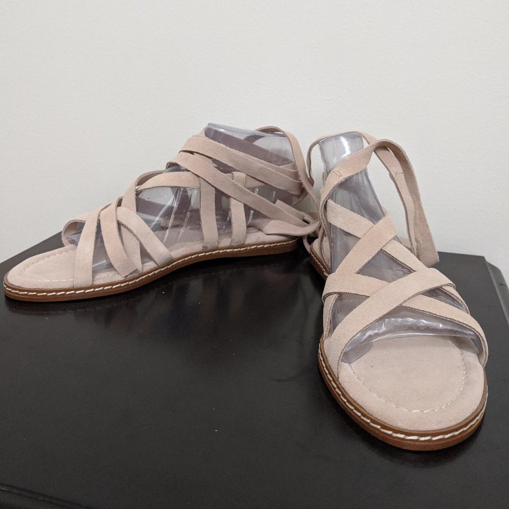 New blush suede wraparound sandals